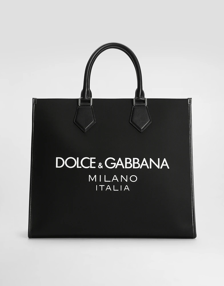 Large nylon shopper with rubberized logo