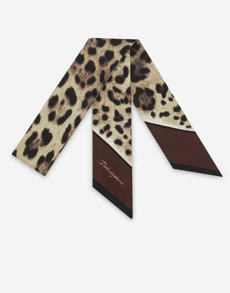 Leopard-print twill headscarf (6x100)