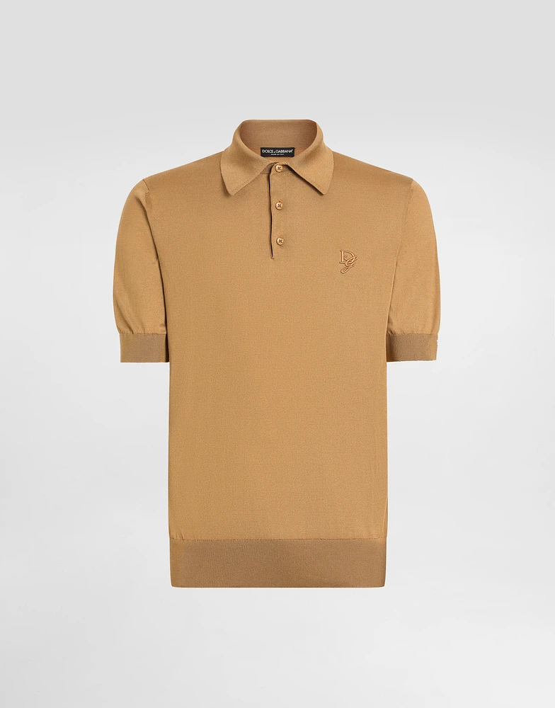 Silk polo-shirt with logo embroidery