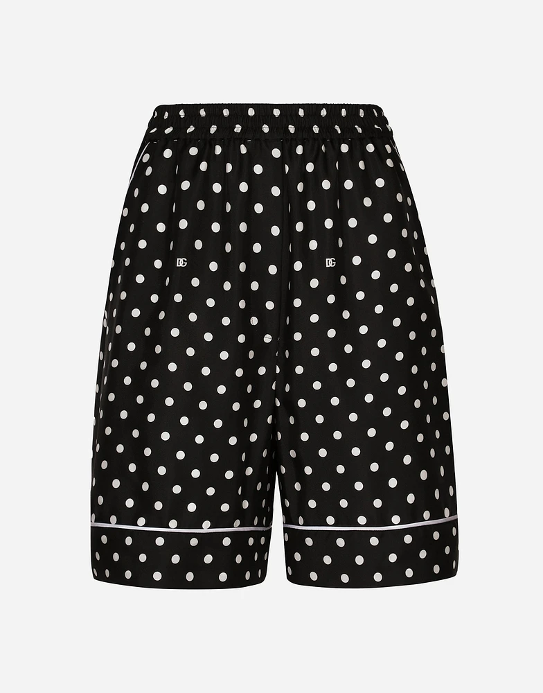Silk pajama shorts with polka-dot print