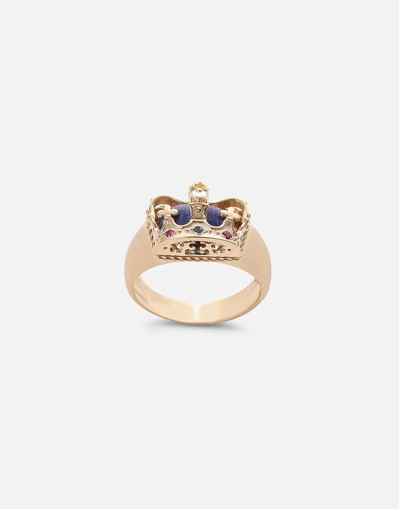 Royal Ring 18-carat yellow gold, lapis lazuli, rubies, and blue sapphire