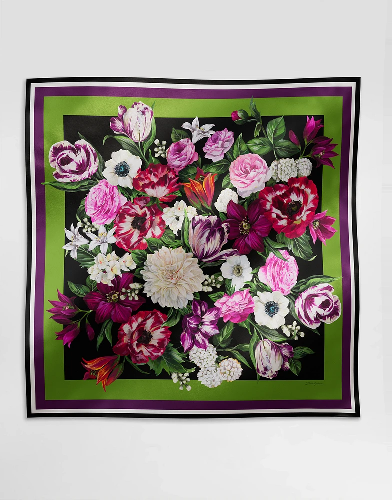 Floral-print silk twill foulard (90x90)