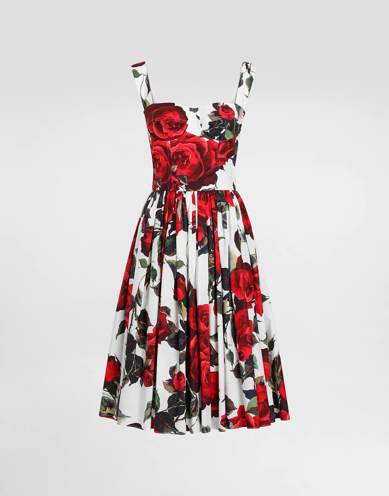 Calf-length corset dress with rose print