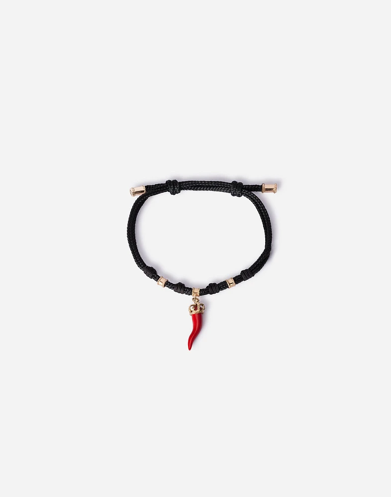 Good Luck Bracelet fabric with a pendant in 18 carat yellow gold