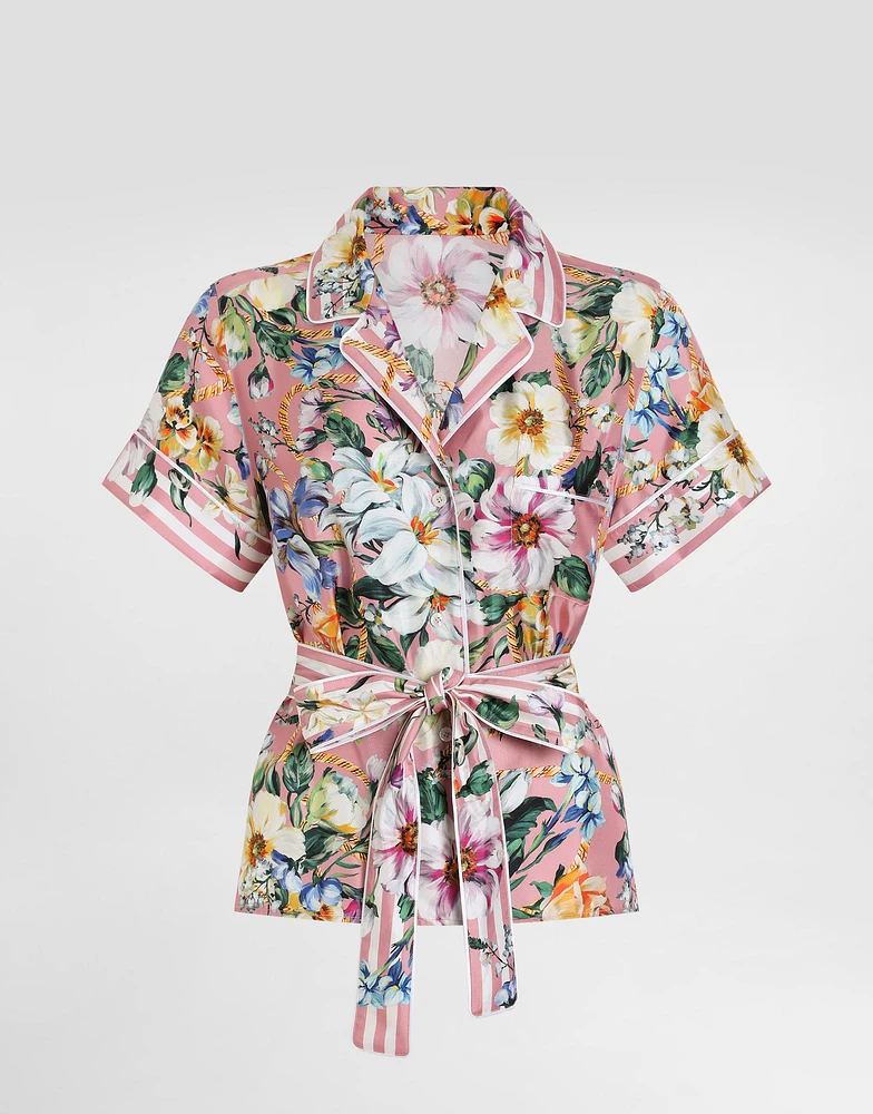 Twill pajama shirt with floral print