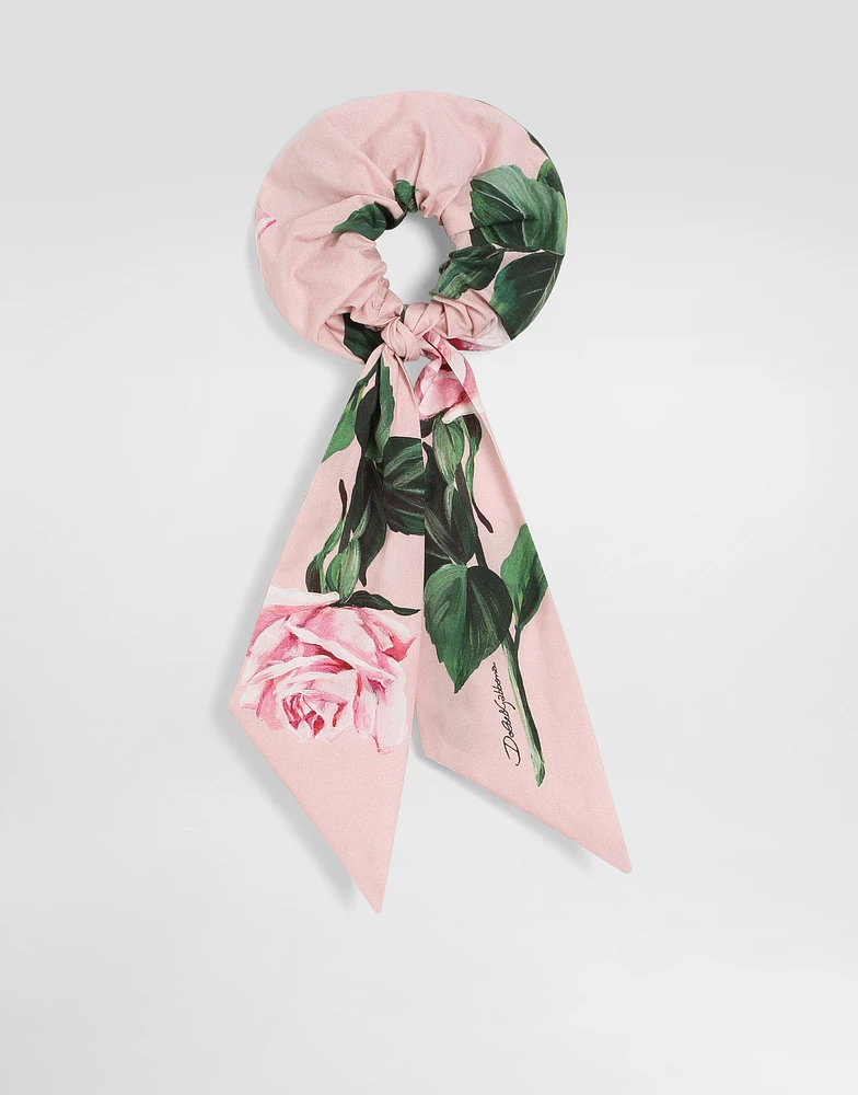 Rose-print poplin scrunchie