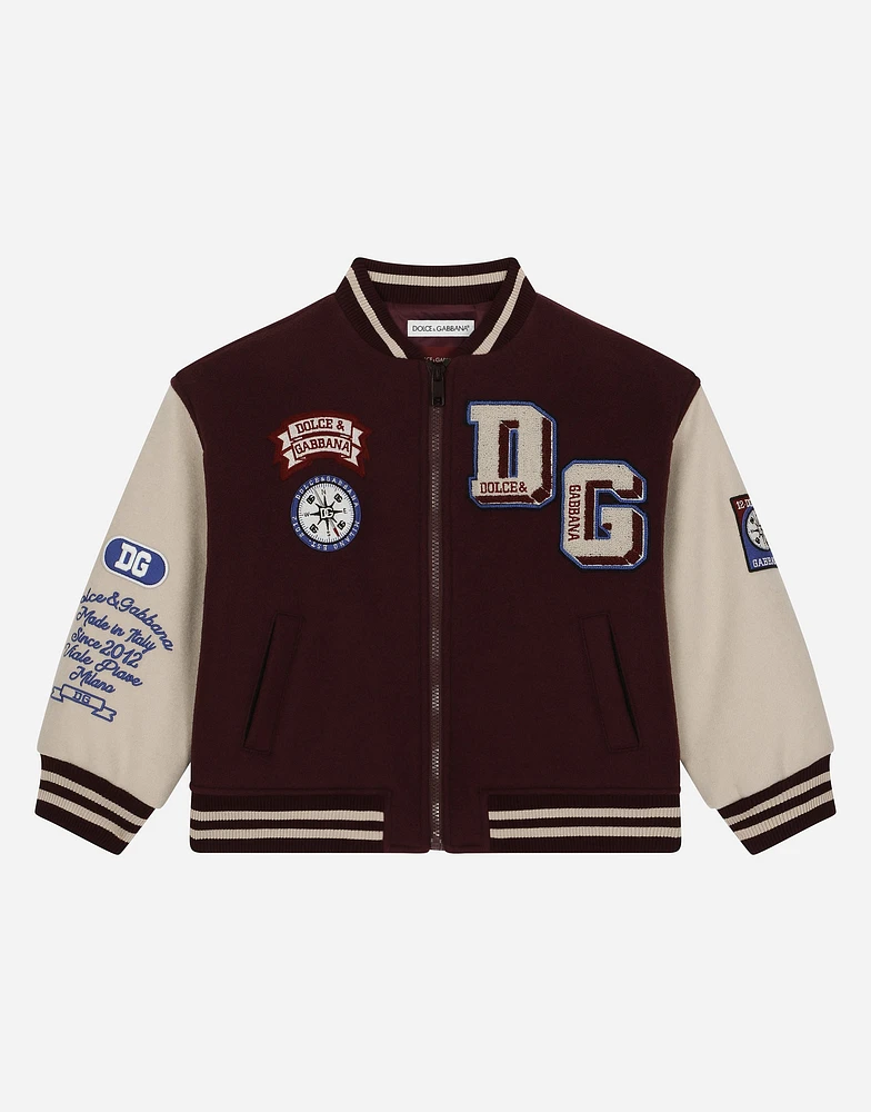 Wool-blend bomber jacket with patches