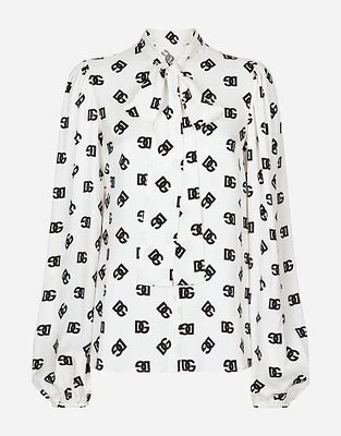 Charmeuse shirt with all-over DG logo print