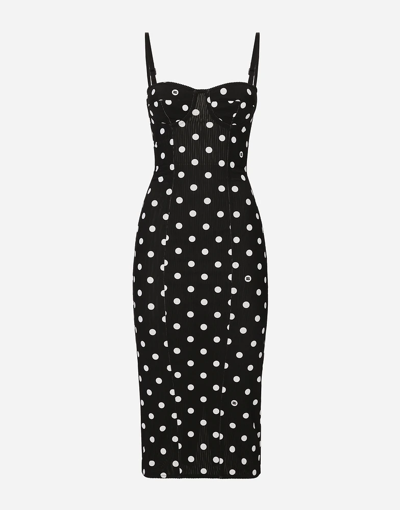 Marquisette sheath dress with polka-dot print and corset details