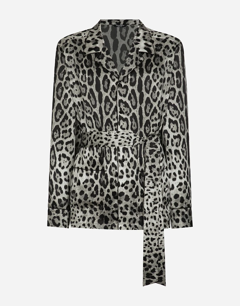Leopard-print satin robe