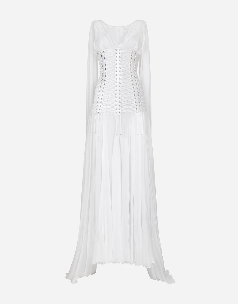 Long chiffon dress with corset details