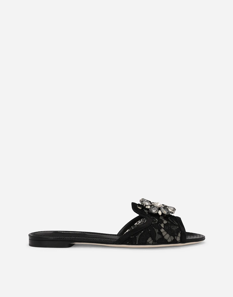 Lace rainbow slides with brooch detailing