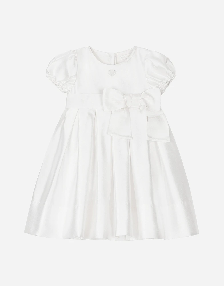 Empire-line silk mikado christening dress with short sleeves