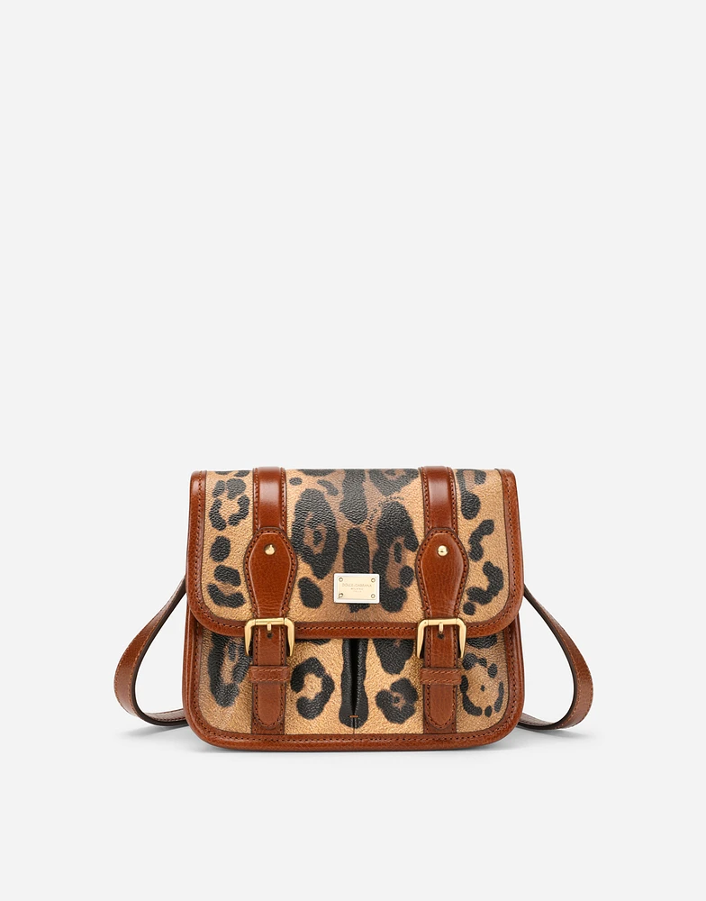 Small messenger bag in leopard-print Crespo with branded plate