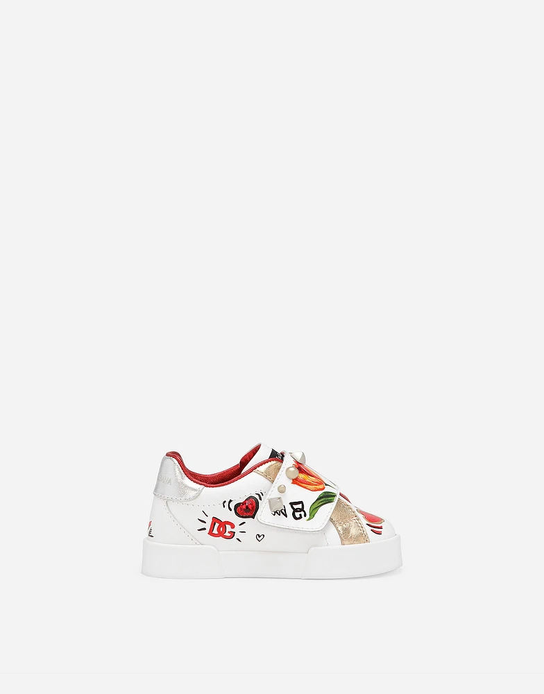 Printed calfskin low-top sneakers