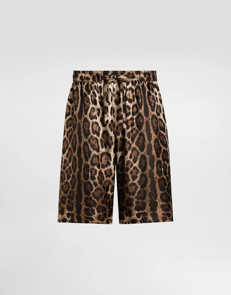 Leopard-print silk shorts