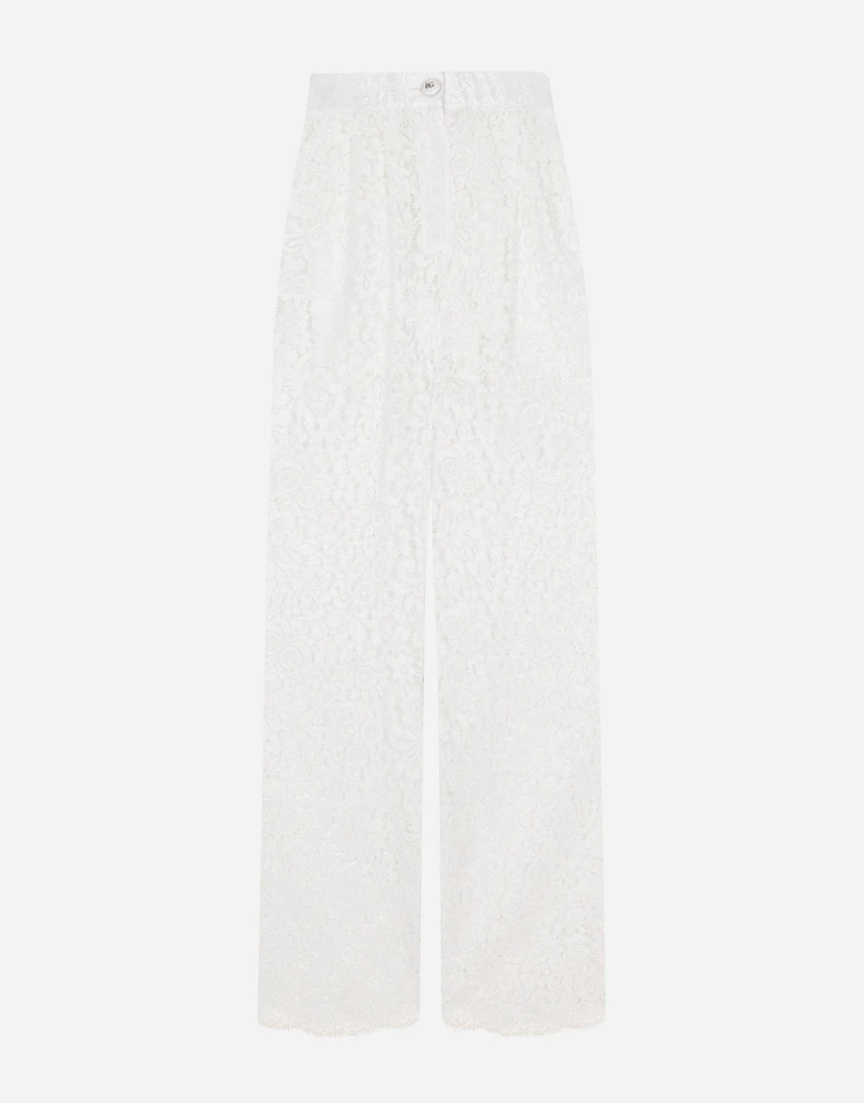 Flared floral cordonetto lace pants