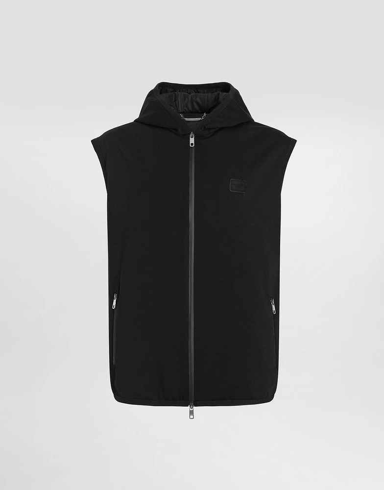 Technical fabric vest with hood