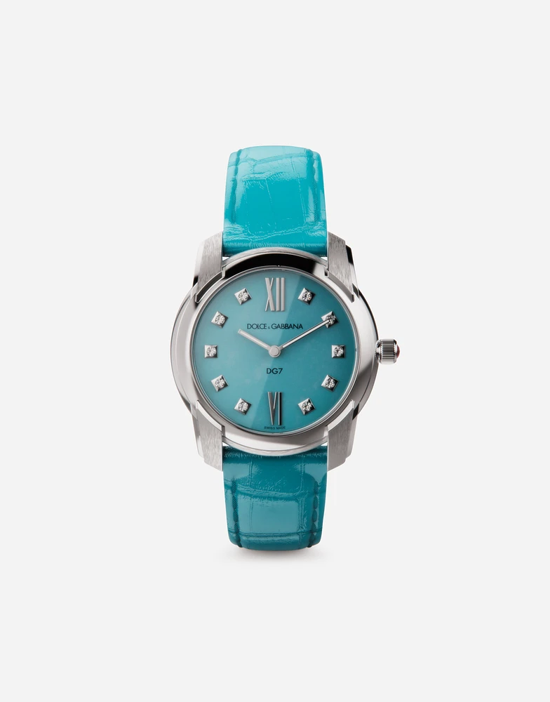 DG7 watch in steel with turquoise and diamonds