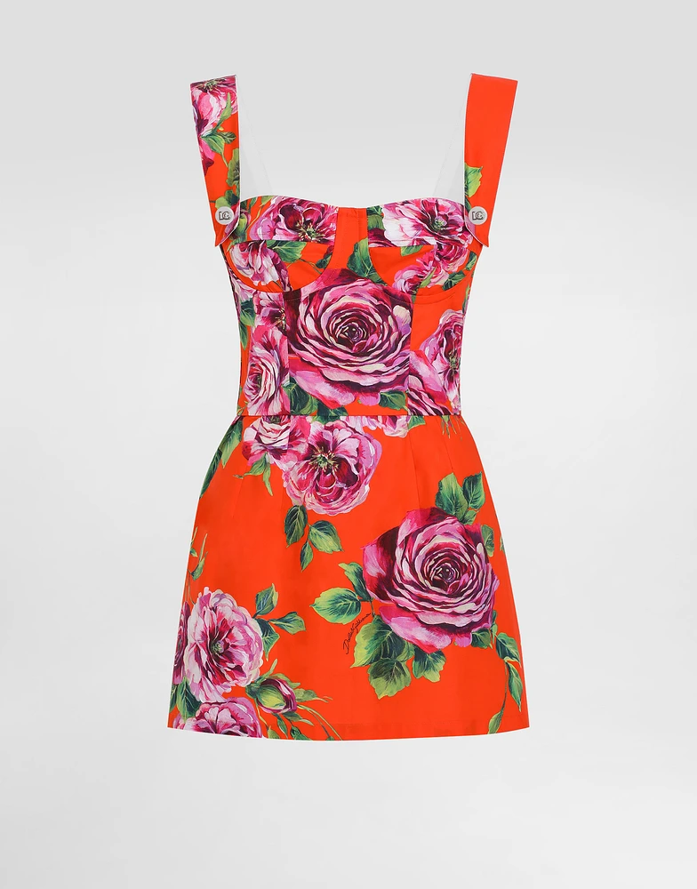 Long cotton corset top with rose print