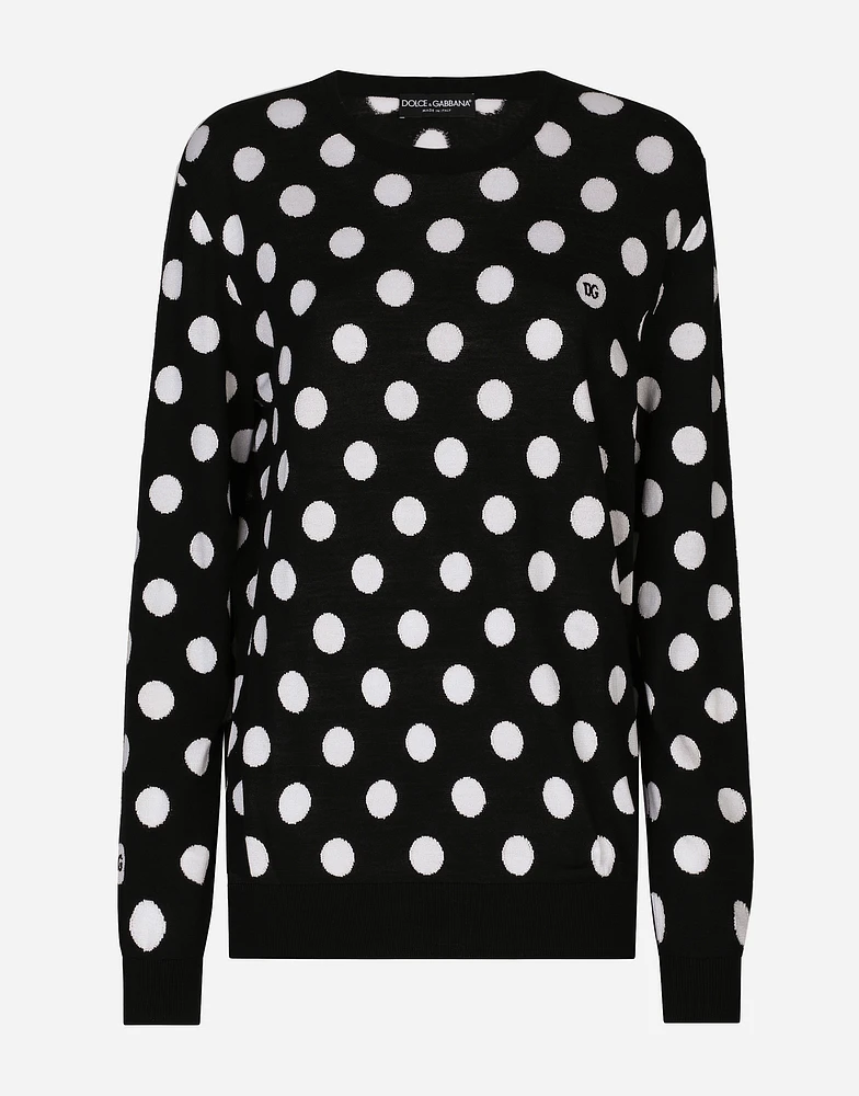 Wool and silk sweater with polka-dot inlay