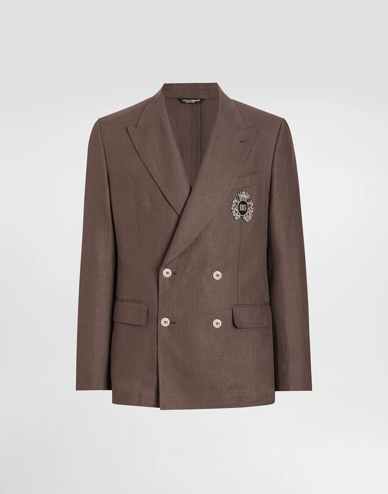Double-breasted linen jacket with patch