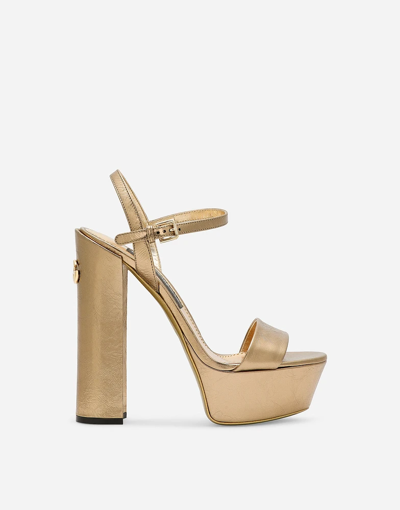 Foiled craquelé calfskin platform sandals