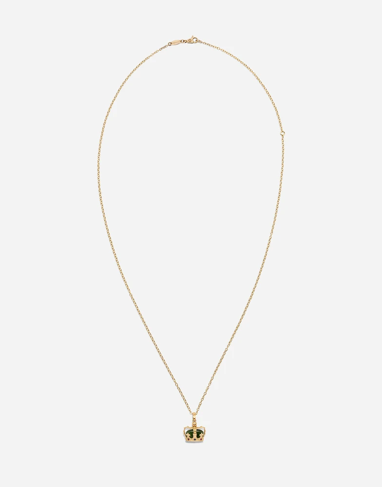 Royal Pendant 18-carat yellow gold, green jade, rubies, and blue sapphire