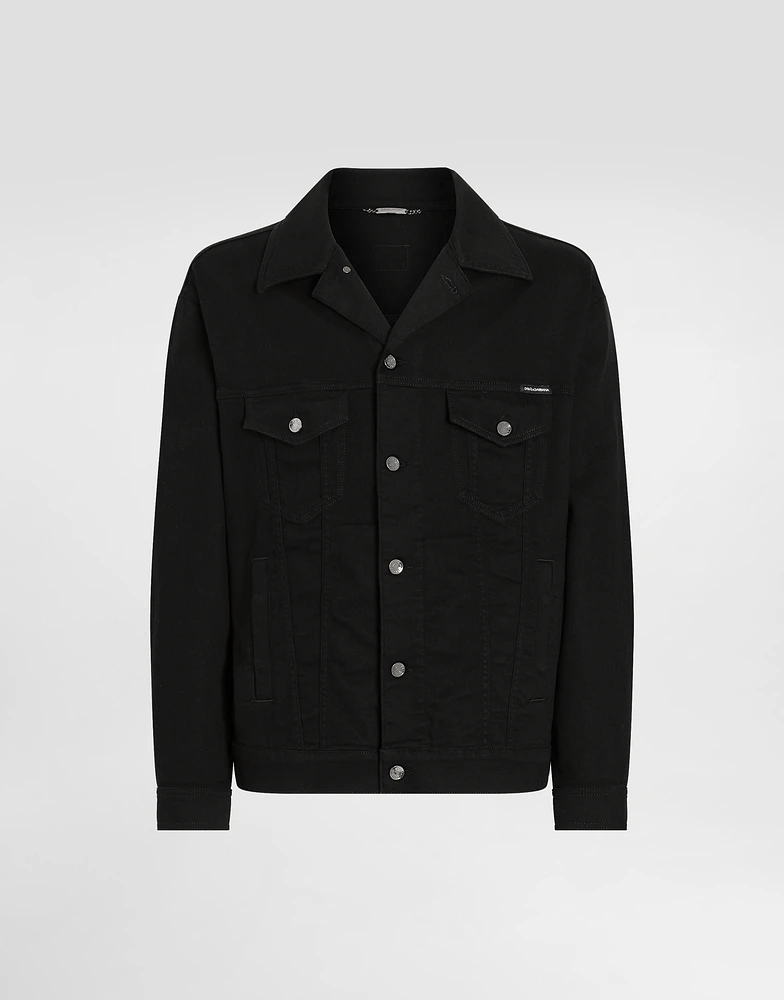 Black wash stretch denim jacket