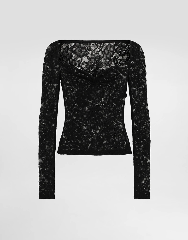 Floral lace top with a sweetheart neckline