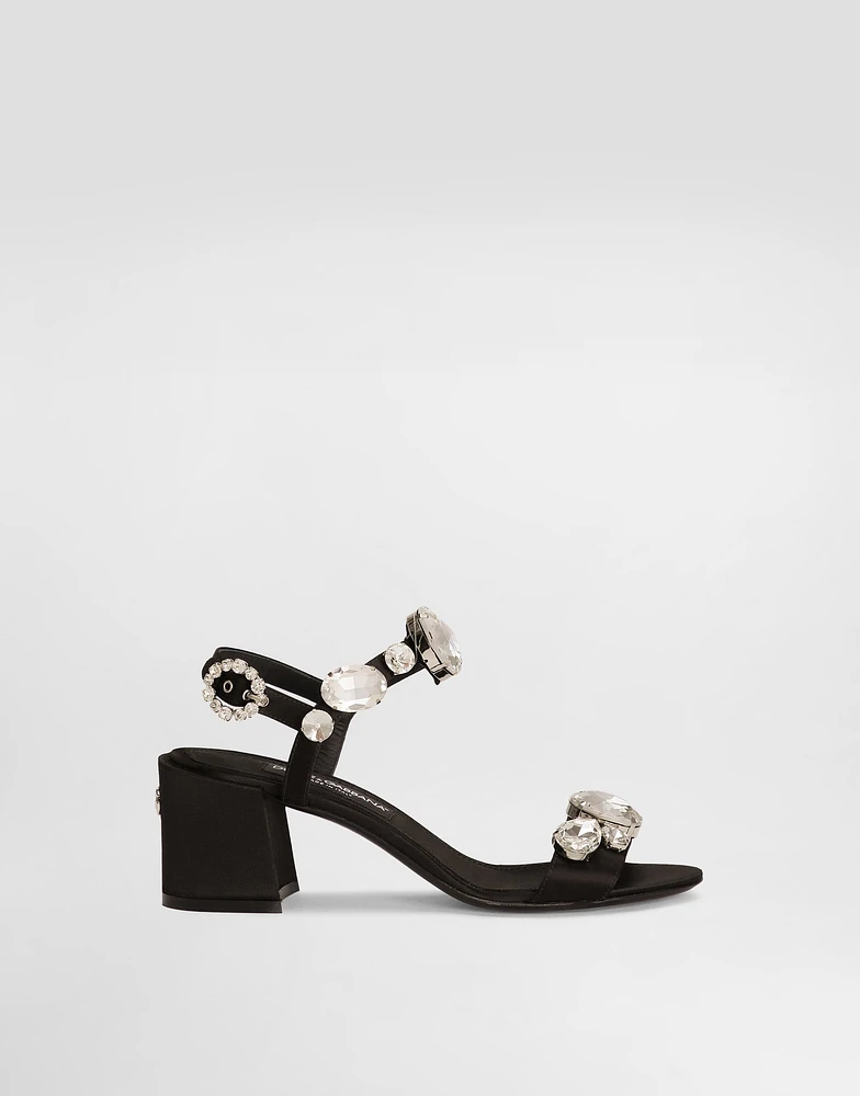 Satin sandals with gemstone embellishment