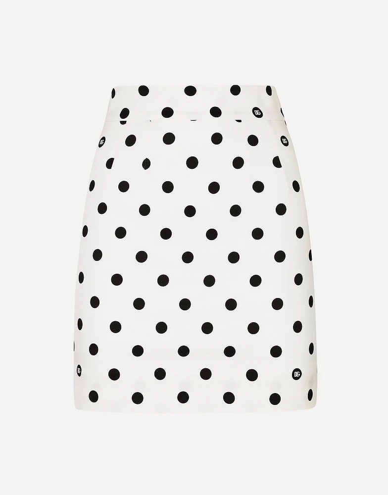Short charmeuse skirt with polka-dot print