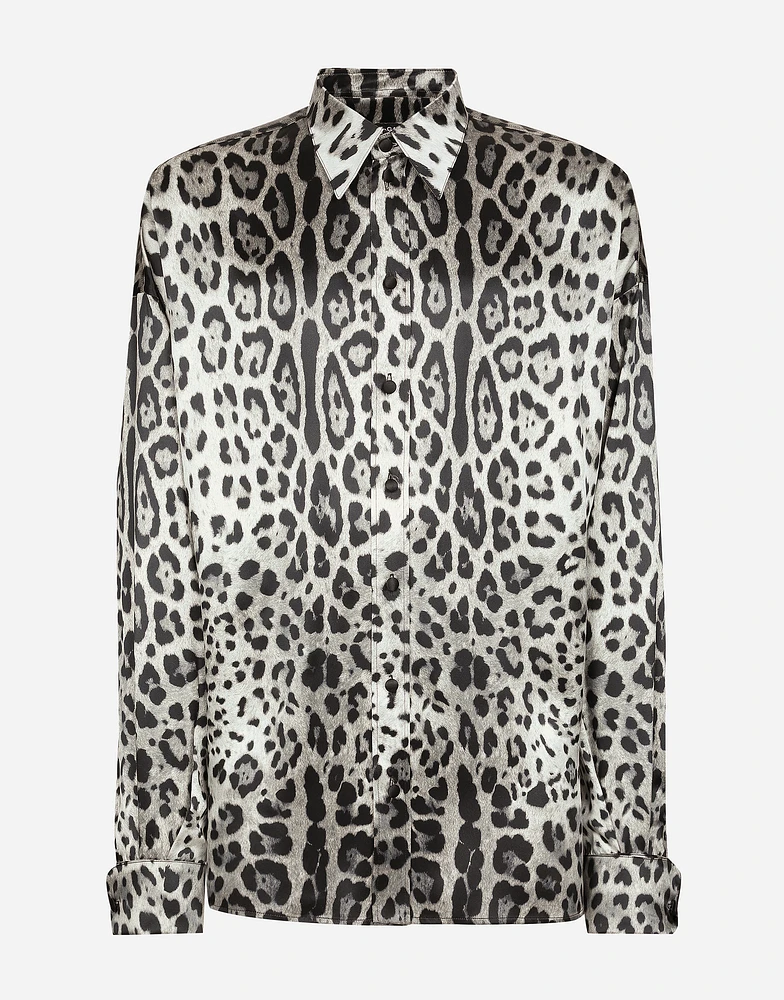 Super-oversize leopard-print silk shirt