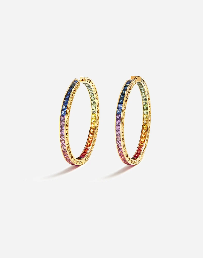 Rainbow Earrings 18 carat yellow gold and multicolored sapphires