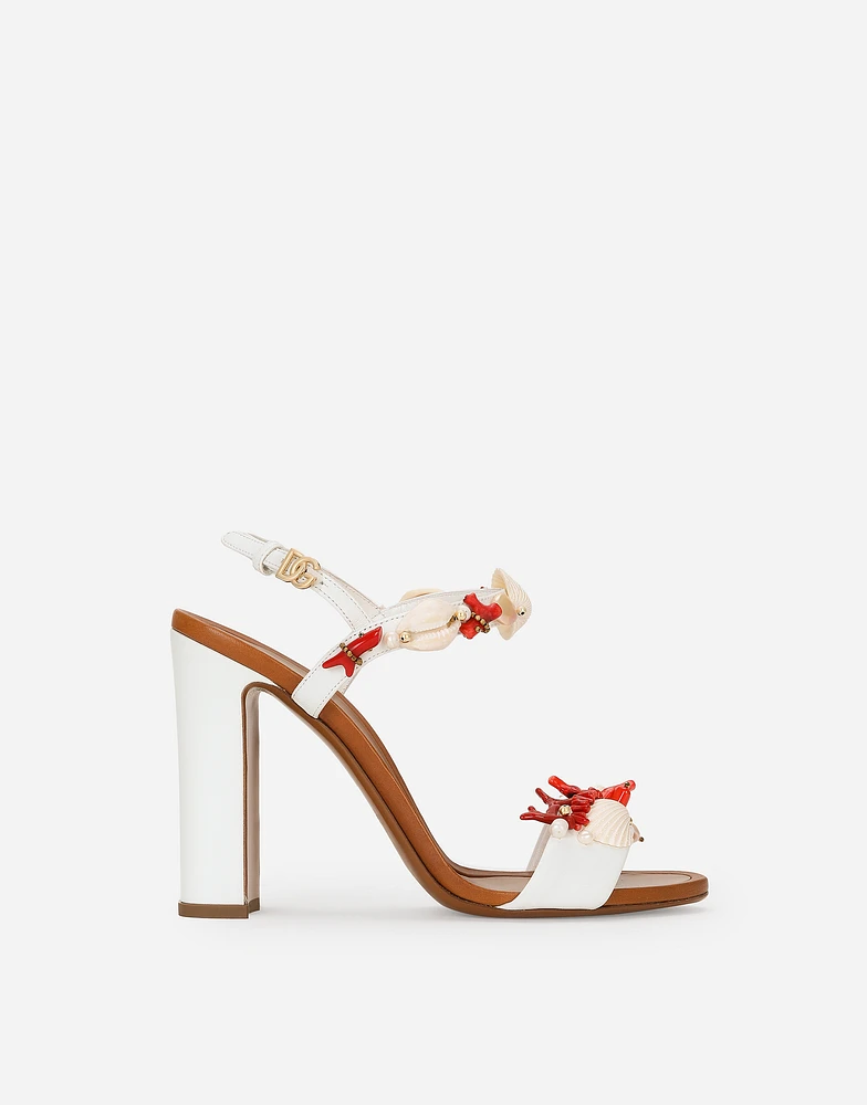 Nappa leather sandals with coral embroidery