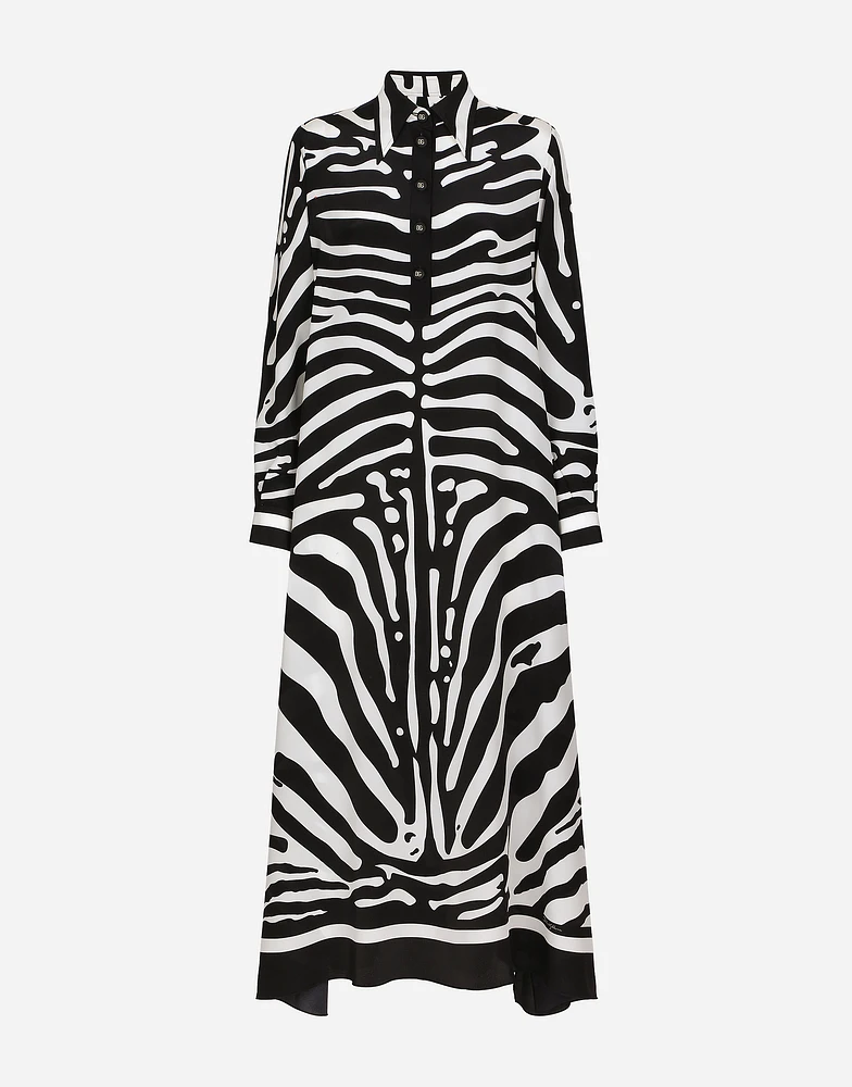 Zebra-print crepe de chine caftan