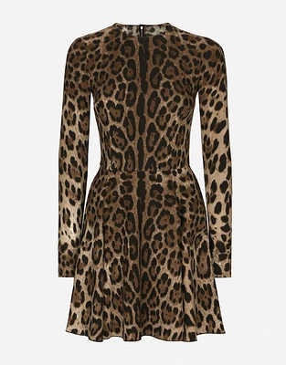 Short leopard-print cady dress