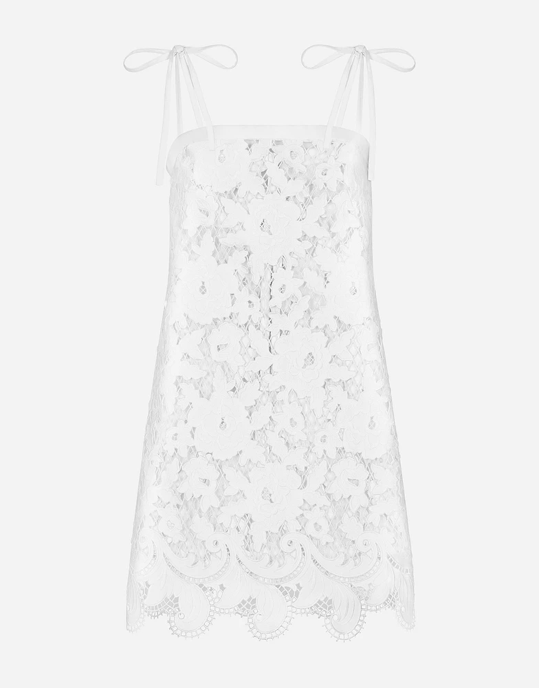 Cotton minidress with floral openwork embroidery