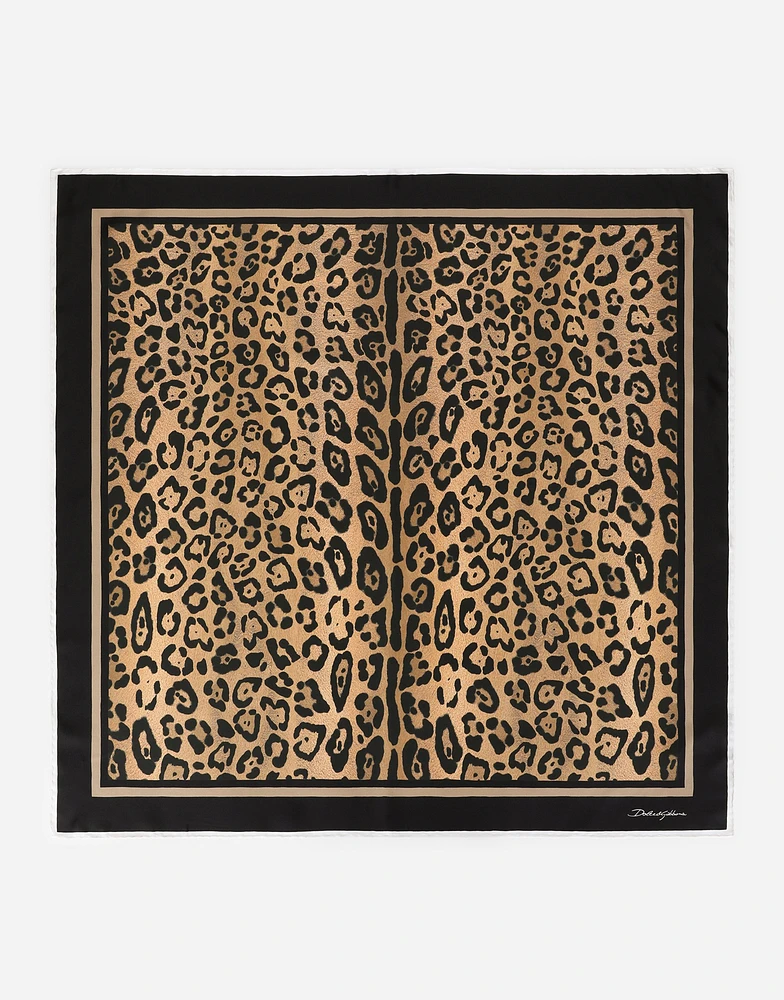 Leopard-print twill scarf (90 x 90)