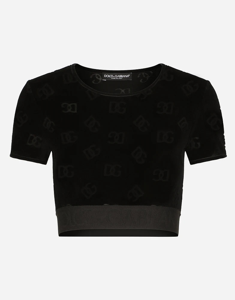 Flocked jersey T-shirt with all-over DG logo