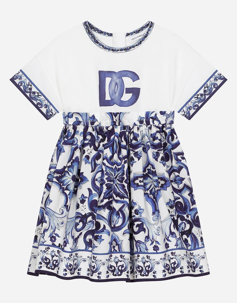 Majolica-print poplin and jersey dress