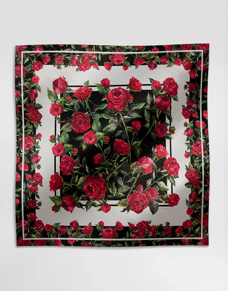 Rose-print silk twill foulard (90x90)