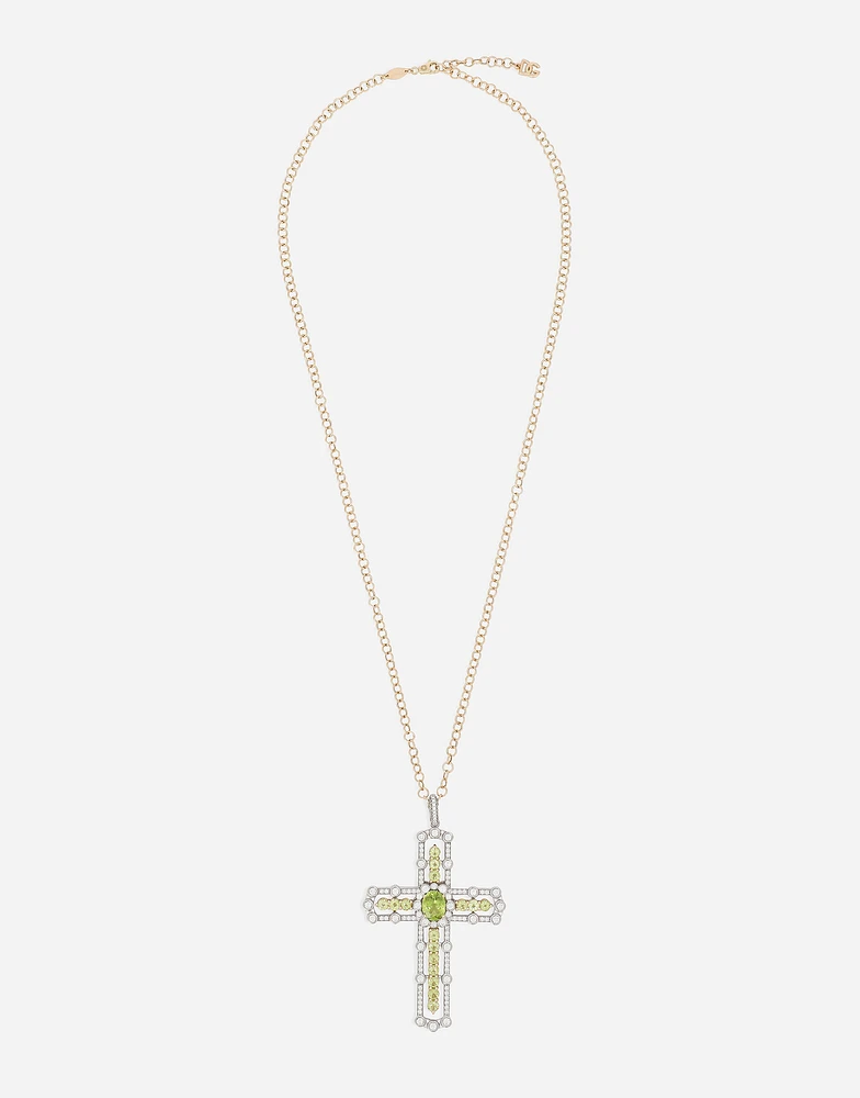 Cross Pendant 18-carat yellow and white gold, peridots, and diamonds
