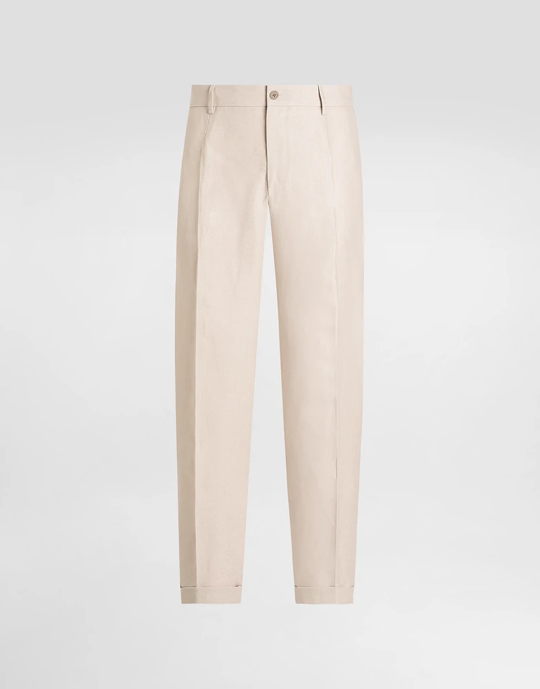 Linen fabric pants with turn-ups