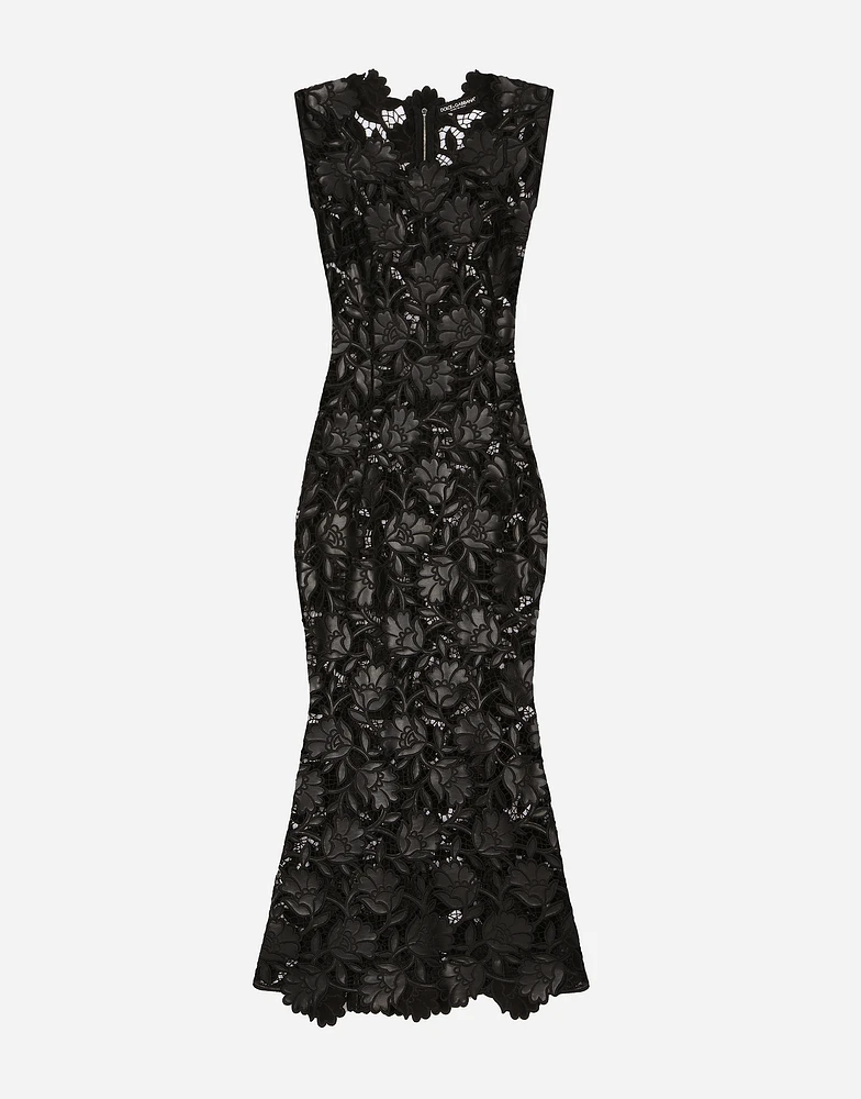 Faux leather macramé calf-length dress