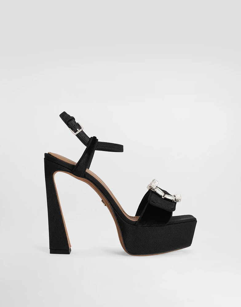 Velvet platform sandals with bejeweled buckle
