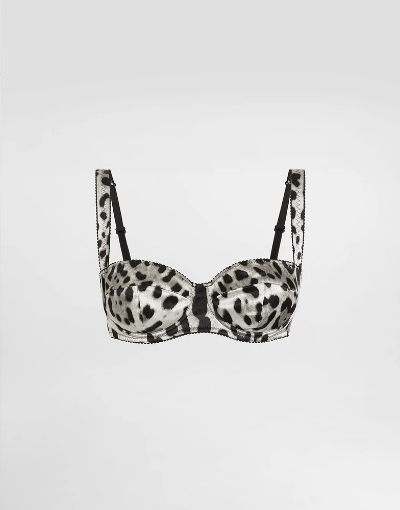 Leopard-print satin balconette bra