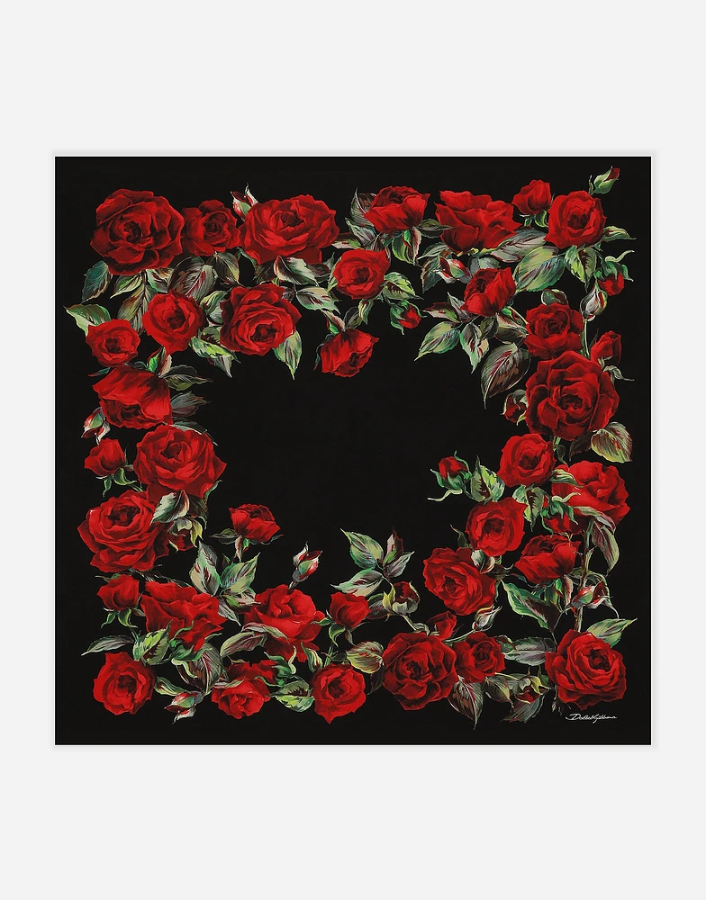 Red rose-print silk twill foulard (90x90)