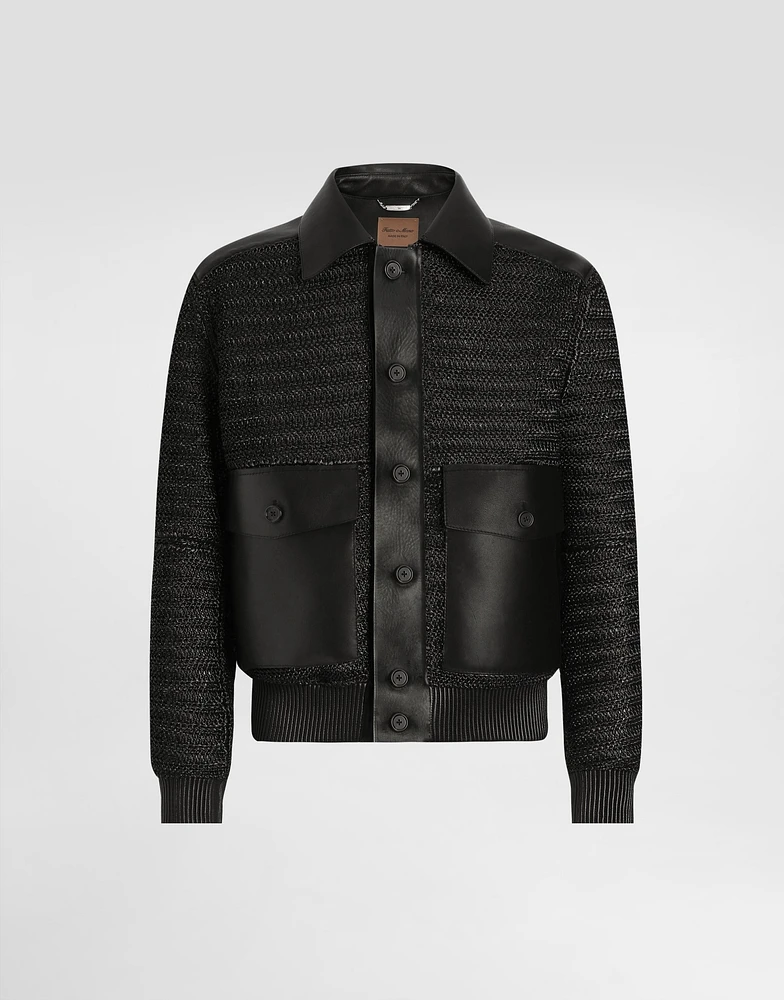 Leather and raffia mesh jacket