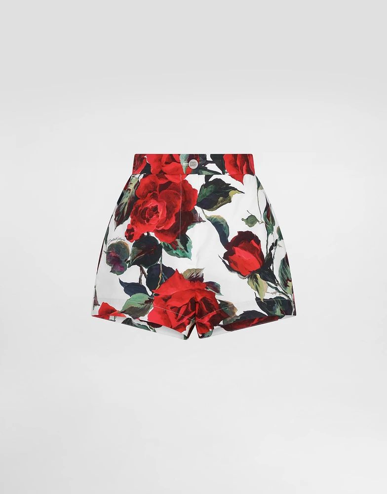 Rose-print cotton shorts